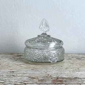 Indiana Glass Princess Diamond Point Lidded Candy‎ Dish Pressed Glass